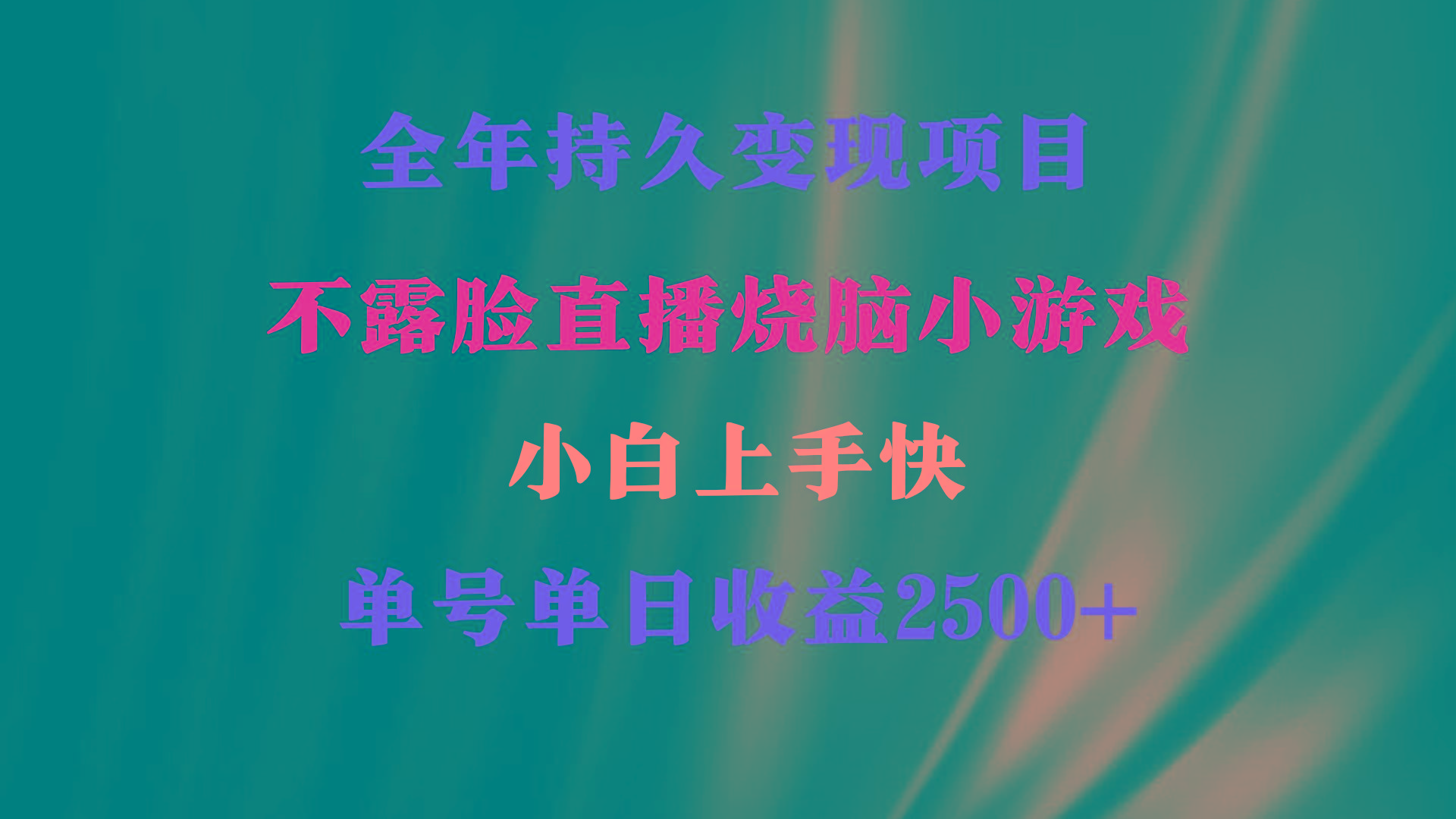 2024年 最优项目，烧脑小游戏不露脸直播  小白上手快 无门槛 一天收益2500+-大熊网创