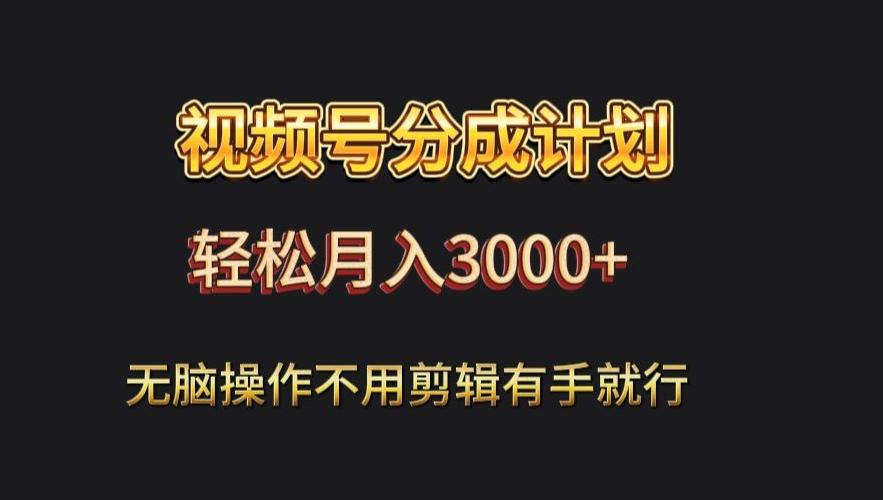 视频号流量分成，不用剪辑，有手就行，轻松月入2000+-大熊网创