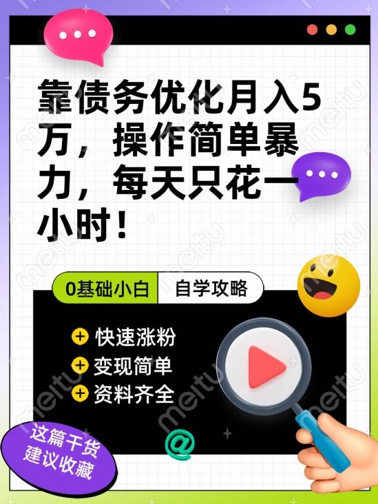 靠债务优化月入五万，每天只要花两个小时，多种方式轻松变现【揭秘】-大熊网创