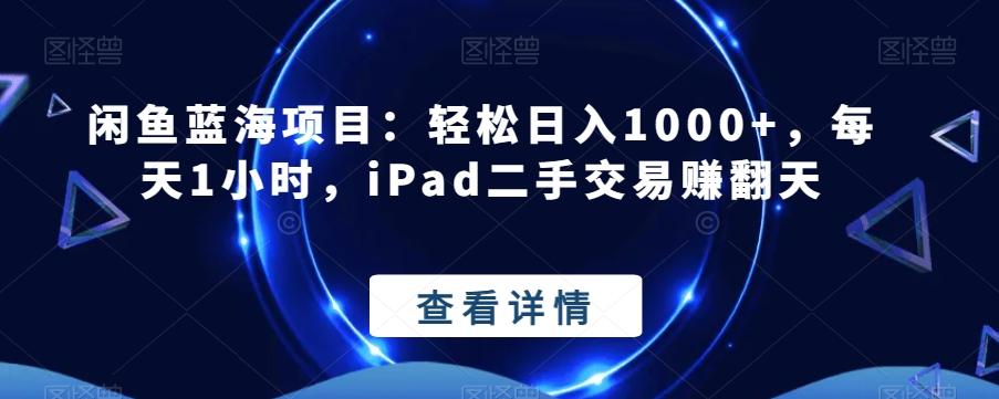 闲鱼蓝海项目：轻松日入1000+，每天1小时，iPad二手交易赚翻天-大熊网创