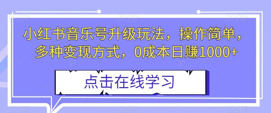 小红书音乐号升级玩法，操作简单，多种变现方式，0成本日赚1000+【揭秘】-大熊网创