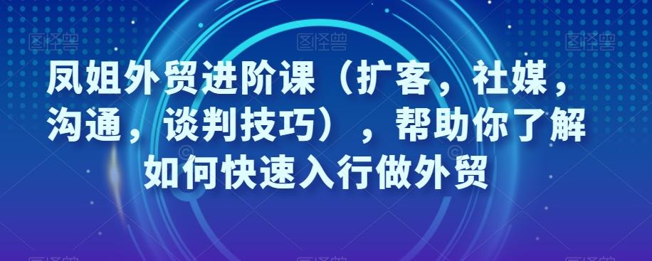 凤姐外贸进阶课（扩客，社媒，沟通，谈判技巧），帮助你了解如何快速入行做外贸-大熊网创