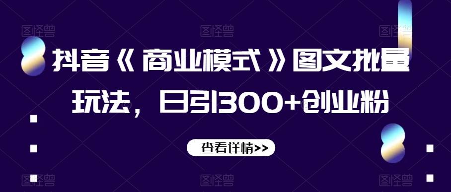 抖音《商业模式》图文批量玩法，日引300+创业粉【揭秘】-大熊网创