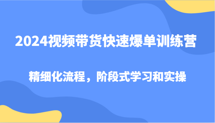 2024视频带货快速爆单训练营，精细化流程，阶段式学习和实操-网创星球