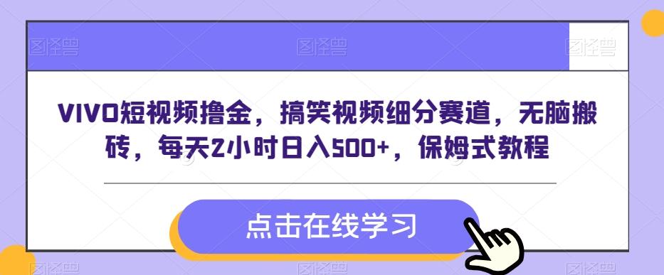 VIVO短视频撸金，搞笑视频细分赛道，无脑搬砖，每天2小时日入500+，保姆式教程-大熊网创