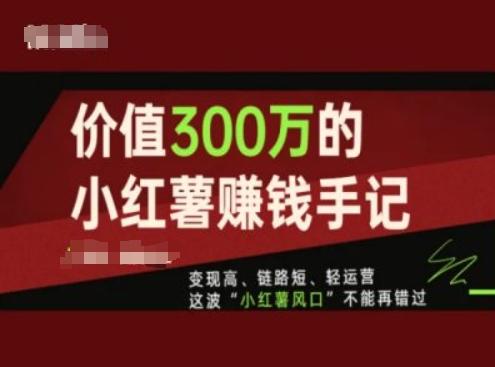 价值300万的小红书赚钱手记，变现高、链路短、轻运营，这波“小红薯风口”不能再错过-大熊网创