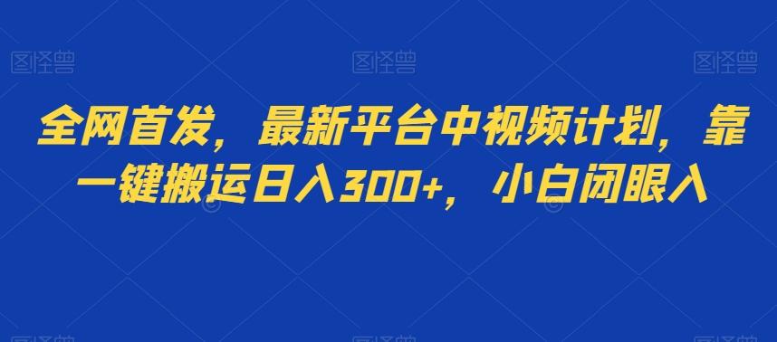 全网首发，最新平台中视频计划，靠一键搬运日入300+，小白闭眼入-大熊网创