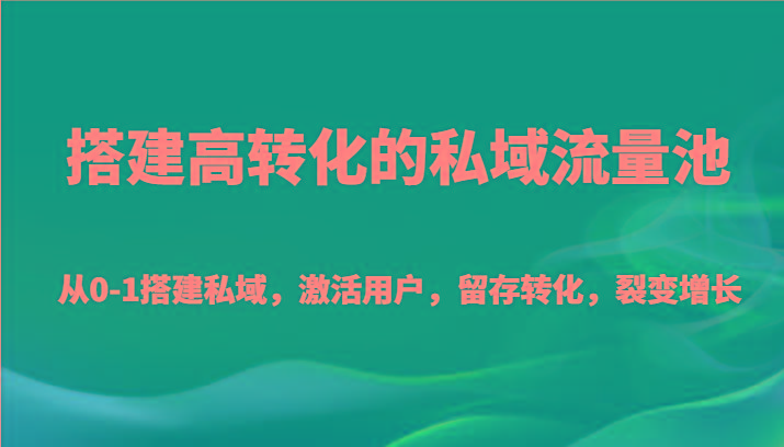 搭建高转化的私域流量池 从0-1搭建私域，激活用户，留存转化，裂变增长(20节课)-大熊网创