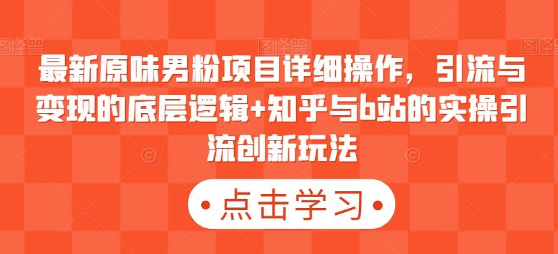 最新原味男粉项目详细操作，引流与变现的底层逻辑+知乎与b站的实操引流创新玩法-大熊网创