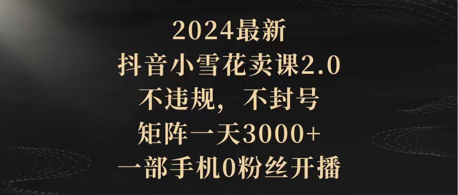 (9639期)2024最新抖音小雪花卖课2.0 不违规 不封号 矩阵一天3000+一部手机0粉丝开播-大熊网创
