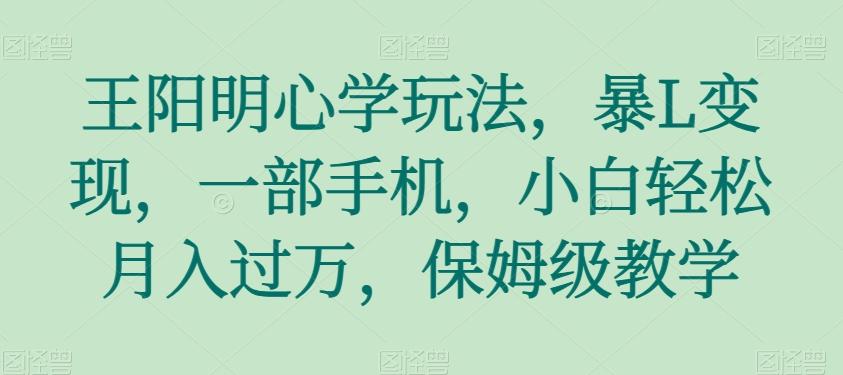 王阳明心学玩法，暴L变现，一部手机，小白轻松月入过万，保姆级教学【揭秘】-大熊网创
