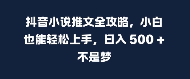抖音小说推文全攻略，小白也能轻松上手，日入 5张+ 不是梦【揭秘】-大熊网创