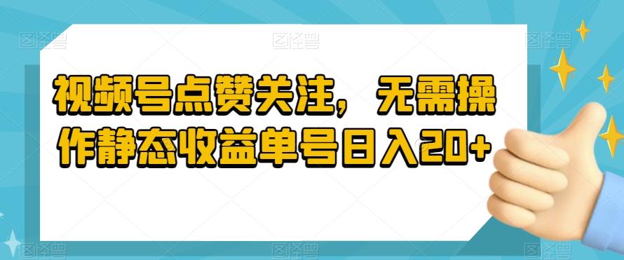 视频号点赞关注，无需操作静态收益单号日入20+-大熊网创