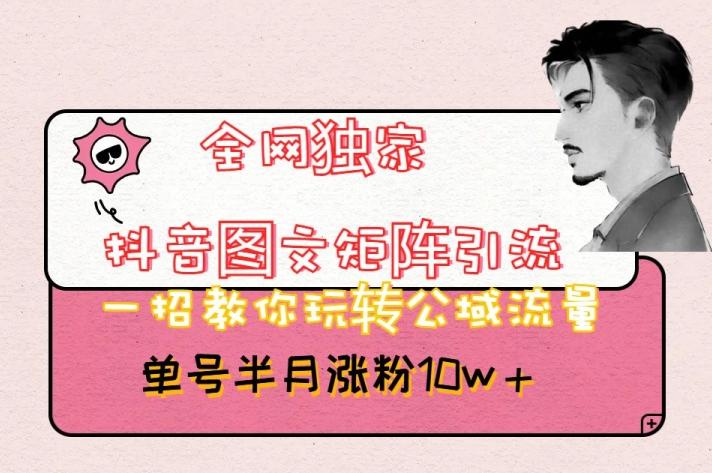 全网独家抖音图文矩阵引流，一招教你玩转公域流量，单号半月涨粉10w+【揭秘】-大熊网创