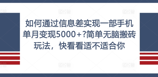 如何通过信息差实现一部手机单月变现5000+?简单无脑搬砖玩法，快看看适不适合你【揭秘】-大熊网创