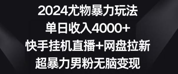 2024尤物暴力玩法，单日收入4000+，快手挂机直播+网盘拉新，超暴力男粉无脑变现【揭秘】-大熊网创