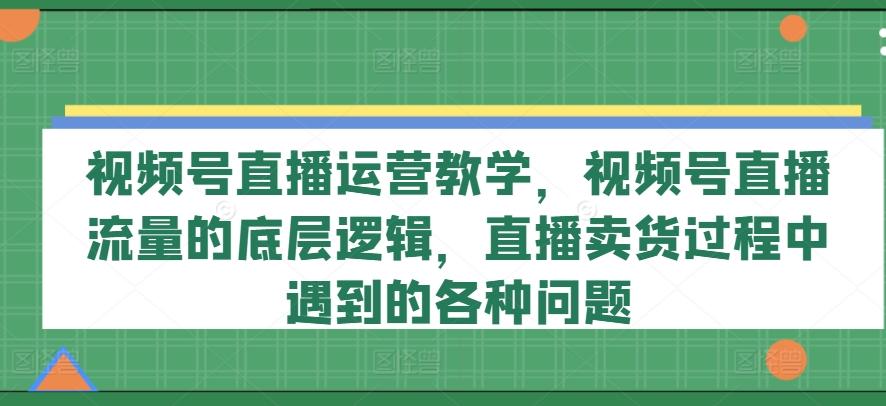 视频号直播运营教学，视频号直播流量的底层逻辑，直播卖货过程中遇到的各种问题-大熊网创