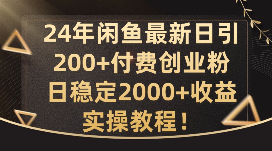 24年闲鱼最新日引200+付费创业粉日稳2000+收益，实操教程【揭秘】-大熊网创
