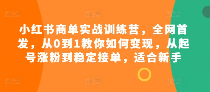 小红书商单实战训练营，全网首发，从0到1教你如何变现，从起号涨粉到稳定接单，适合新手-大熊网创