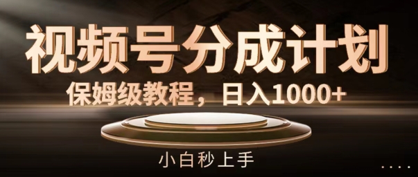 视频号分成计划保姆级教程，日入1K，小白秒上手【揭秘】-大熊网创