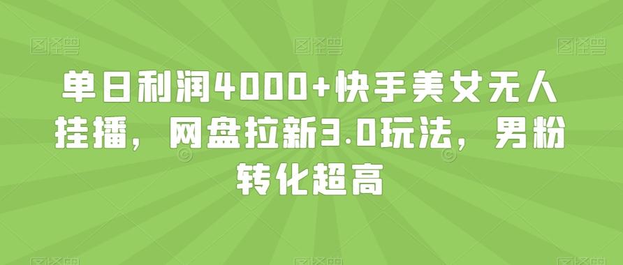 单日利润4000+快手美女无人挂播，网盘拉新3.0玩法，男粉转化超高【揭秘】-大熊网创