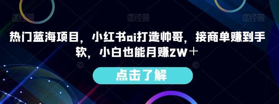 热门蓝海项目，小红书ai打造帅哥，接商单赚到手软，小白也能月赚2W＋-大熊网创