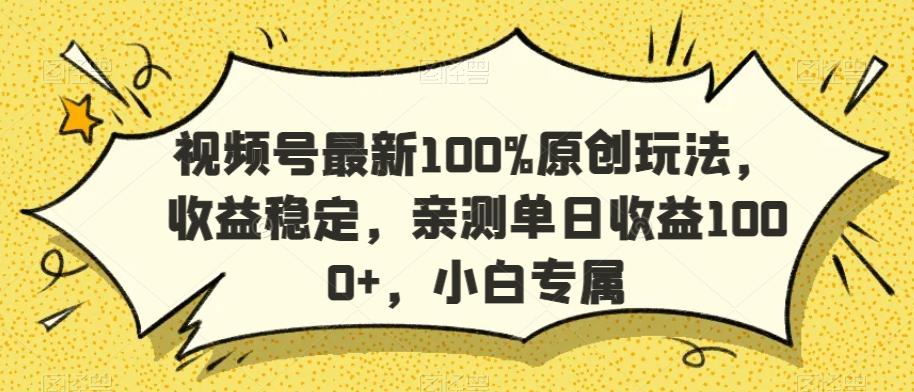 视频号最新100%原创玩法，收益稳定，亲测单日收益1000+，小白专属【揭秘】-大熊网创