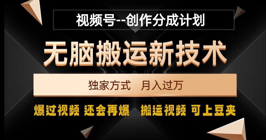 视频号无脑搬运新技术，破原创壕流量，独家方式，爆过视频，还会再爆【揭秘】-大熊网创