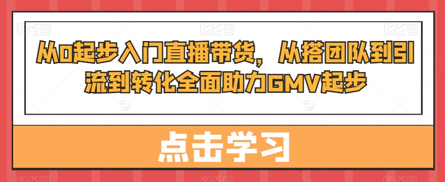 从0起步入门直播带货，​从搭团队到引流到转化全面助力GMV起步-大熊网创