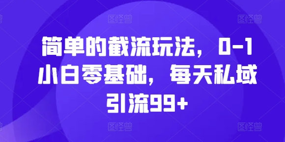 简单的截流玩法，0-1小白零基础，每天私域引流99+【揭秘】-大熊网创