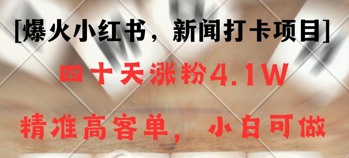 新闻打卡项目，小红书40天涨粉4.1w，高客单精准粉，变现能力超强-大熊网创