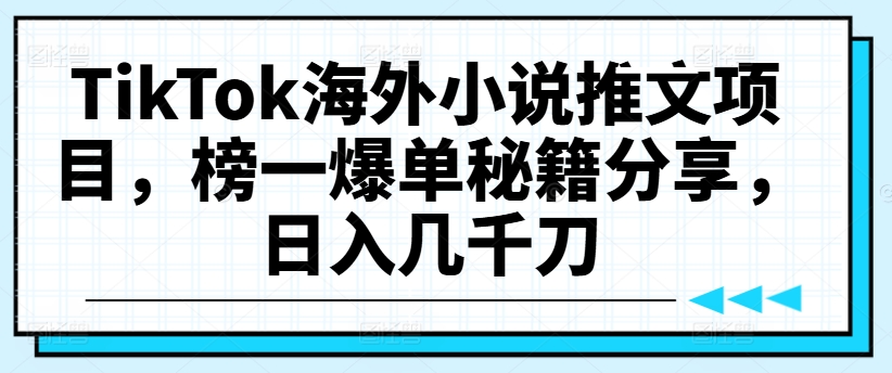 TikTok海外小说推文项目，榜一爆单秘籍分享，日入几千刀-大熊网创