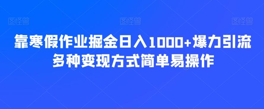 靠寒假作业掘金日入1000+爆力引流多种变现方式简单易操作-大熊网创