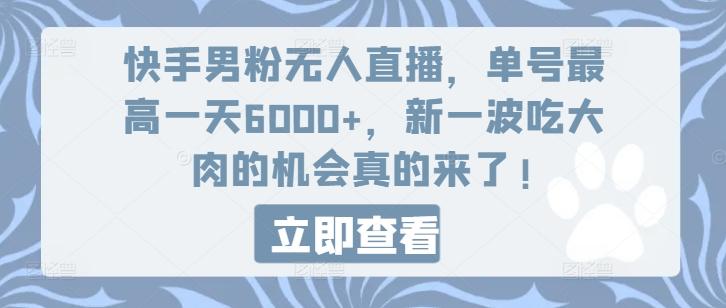 快手男粉无人直播，单号最高一天6000+，新一波吃大肉的机会真的来了-大熊网创
