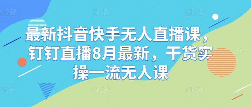 最新抖音快手无人直播课，钉钉直播8月最新，干货实操一流无人课-大熊网创