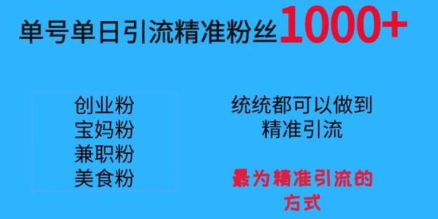 单号单日引流精准粉丝1000+，最为精准引流的方式-大熊网创