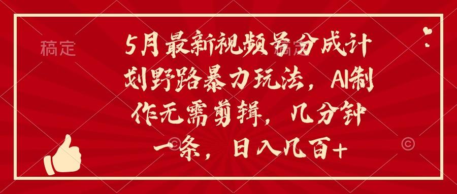 5月最新视频号分成计划野路暴力玩法，ai制作，无需剪辑。几分钟一条，…-大熊网创