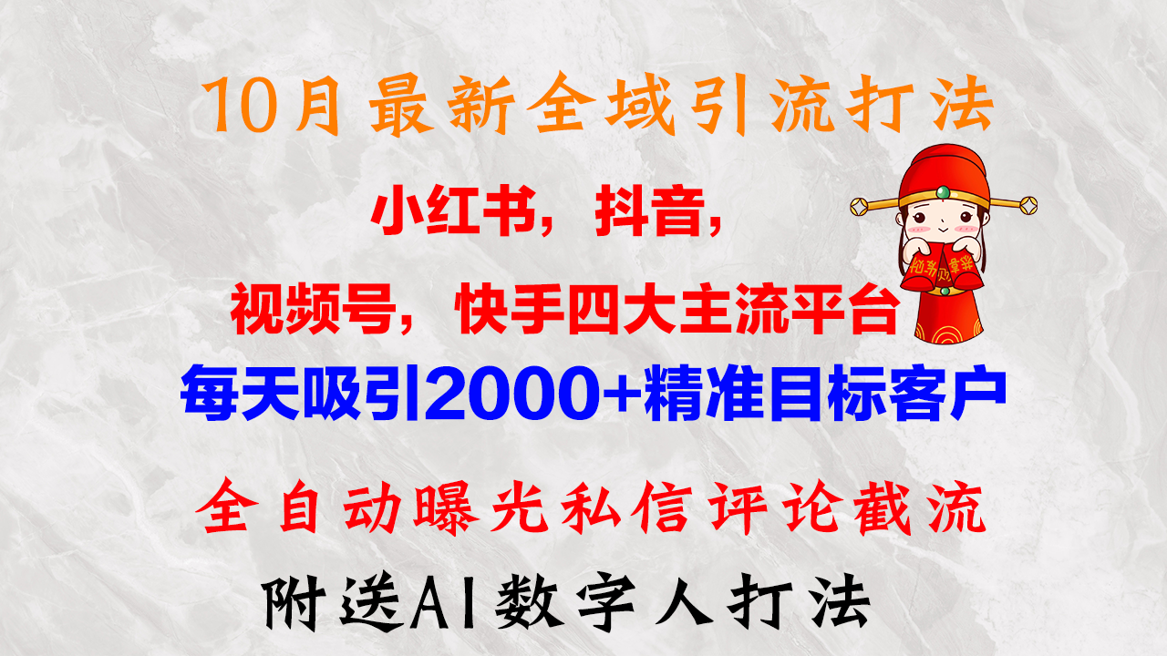 10月最新小红书，抖音，视频号，快手四大平台全域引流，，每天吸引2000…-大熊网创