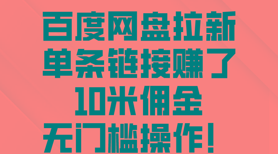 百度网盘拉新，单条链接赚了10米佣金，无门槛操作！-大熊网创
