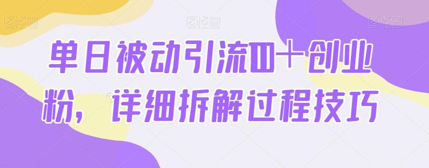 单日被动引流100＋创业粉，详细拆解过程技巧-大熊网创