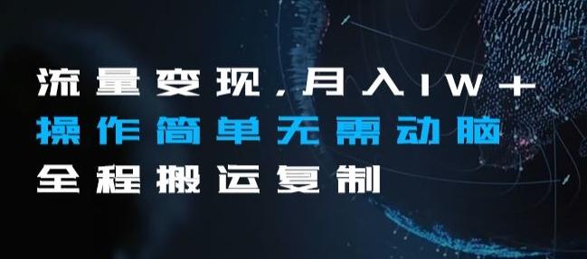 流量变现，月入1W+操作简单无需动脑全程搬运复制【揭秘】-大熊网创