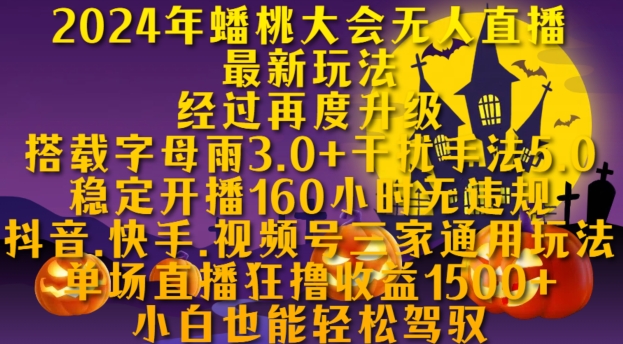 2024年蟠桃大会无人直播最新玩法，稳定开播160小时无违规，抖音、快手、视频号三家通用玩法【揭秘】-大熊网创