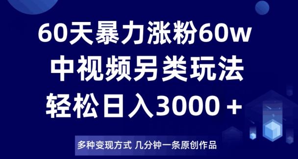 60天暴力涨粉60W，中视频另类玩法，日入3000＋，几分钟一条原创作品多种变现方式-大熊网创