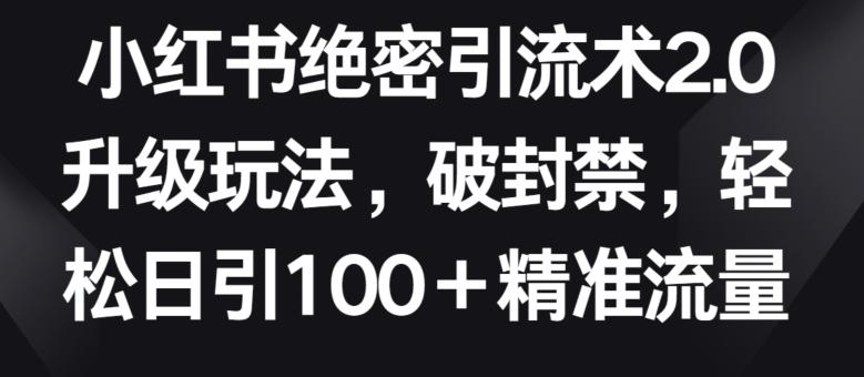 小红书绝密引流术2.0升级玩法，破封禁，轻松日引100+精准流量【揭秘】-大熊网创