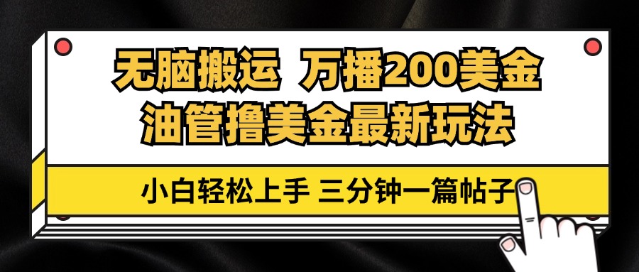 油管无脑搬运撸美金玩法教学，万播200刀，三分钟一篇帖子，小白轻松上手-大熊网创