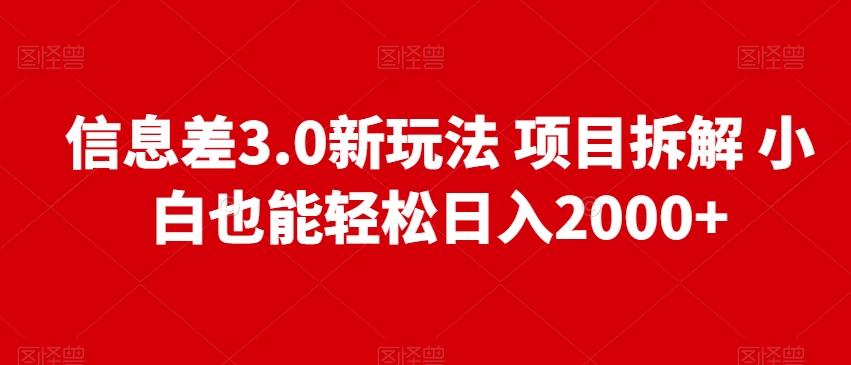 信息差3.0新玩法项目拆解小白也能轻松日入2000+-大熊网创