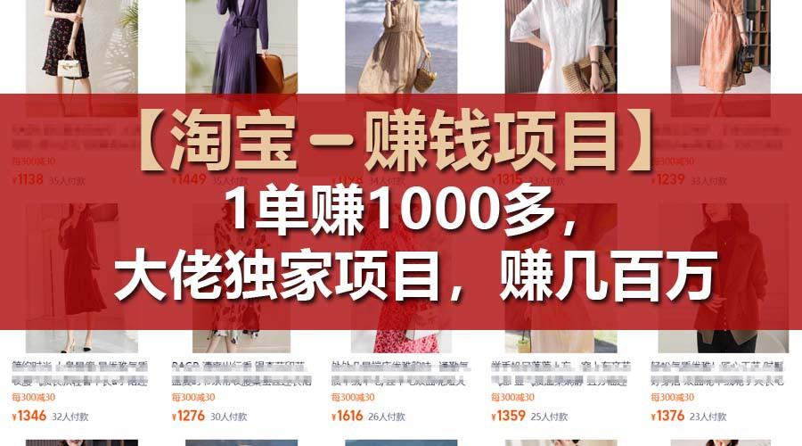 【淘宝赚钱项目】1单可赚1000多，大佬独家项目，年赚几百万-大熊网创