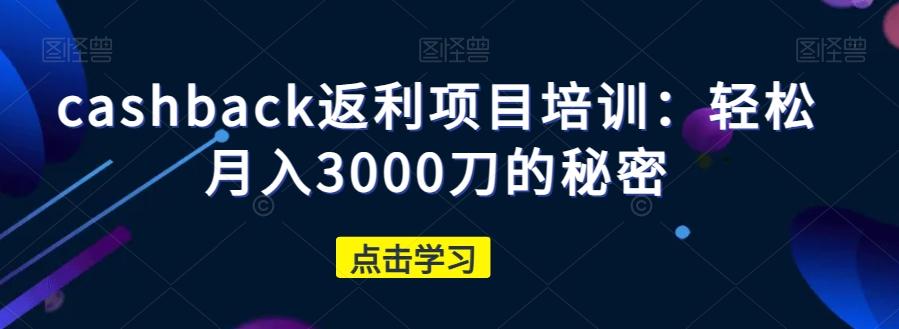 cashback返利项目培训：轻松月入3000刀的秘密-大熊网创