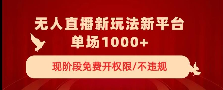 无人直播新平台新玩法，现阶段免费开授权，不违规，单场收入1000+【揭秘】-大熊网创