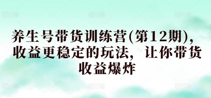 养生号带货训练营(第12期)，收益更稳定的玩法，让你带货收益爆炸-大熊网创